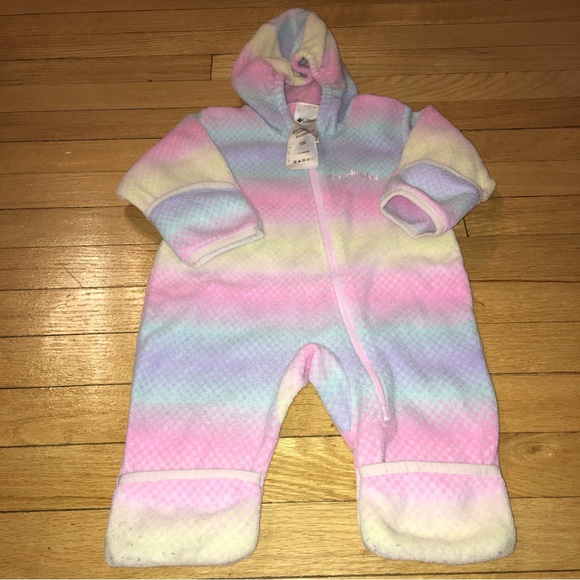 SOLD Columbia baby girl fleece snowsuit coverall with a hood 6 month infant - Picture 2 of 5